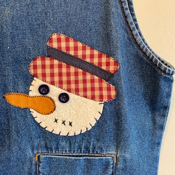 Vintage Snowman Denim Vest Cottage Core Christmas Outfit - Picture 3 of 7